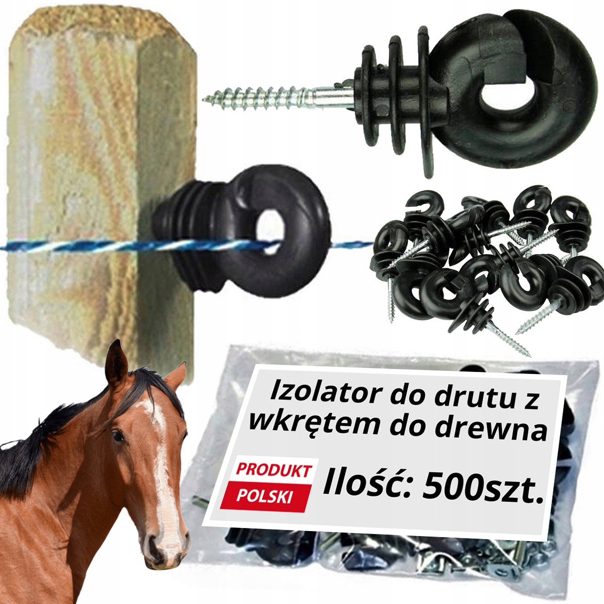 Rolmarket skrutkovací izolátor do dreva, čierny